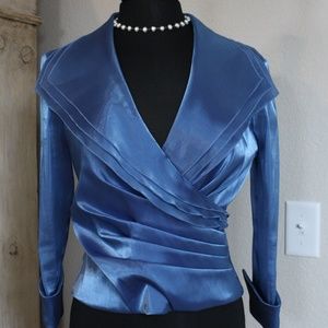 Cobalt Blue Fancy Mock Wrap Holiday Top